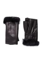 Glamourpuss Rabbit Fur Trim Fingerless Leather Gloves
