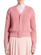Victoria Beckham Belted Ribbed Wool Cardigan