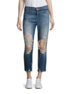 J Brand Alana Distressed High-rise Cropped Jeans/torrent