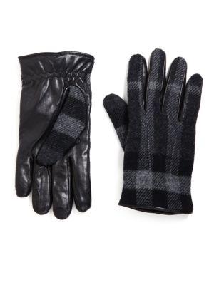Burberry Oscar Checked Leather Gloves