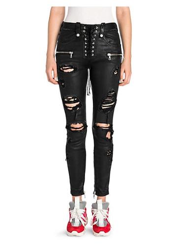 Ben Taverniti Unravel Project Distressed Leather Lace-up Skinny Jeans