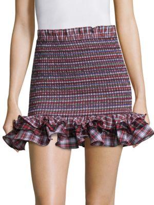 Petersyn Cotton Plaid Ruffle Mini Tube Skirt