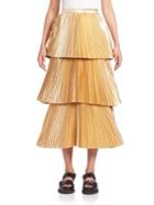 Stella Mccartney Plisse Tiered Metallic Skirt