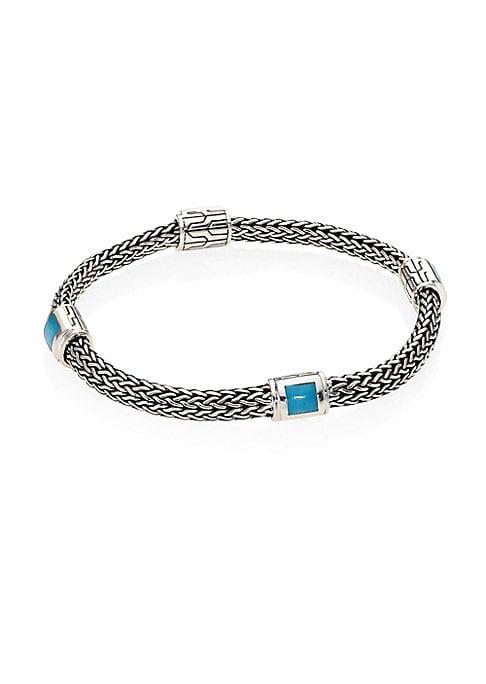 John Hardy Classic Chain Sterling Silver & Turquoise Four-station Bracelet