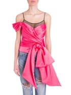 Moschino One-shoulder Bow & Fishnet Blouse