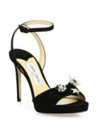 Jimmy Choo Electra 100 Crystal-button Suede Ankle-strap Sandals