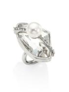 Oscar De La Renta Asymmetrical Crystal & Faux Pearl Ring
