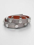 Tory Burch Double-wrap Metallic Leather Bracelet/silvertone