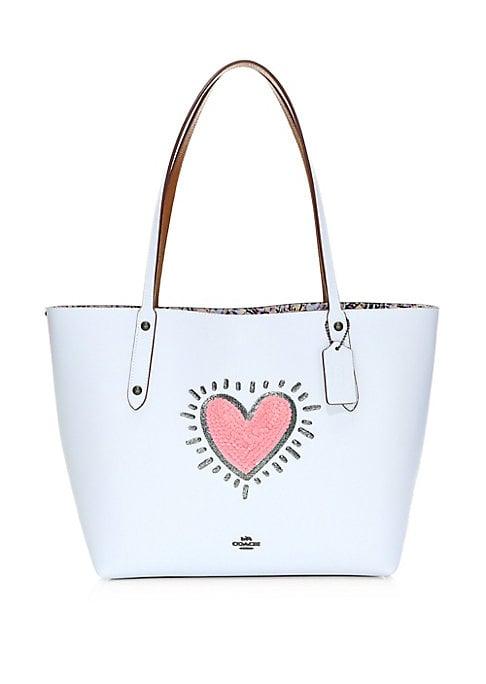Coach Keith Haring Sequin Heart Leather Market Tote
