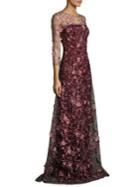 David Meister Two-tone Floral Floor-length Gown