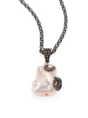 Nina Gilin 25mm White Baroque Freshwater Pearl & Diamond Pendant Necklace