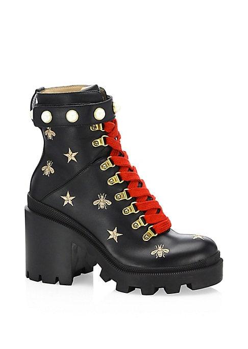 Gucci Leather Embroidered Ankle Boots