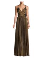 Laundry By Shelli Segal Pleated Spaghetti Strap Metallic A-line Gown