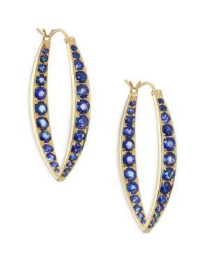 Ila Ceylon Garrison Pave Blue Sapphire & 14k Yellow Gold Hoop Earrings