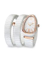 Bvlgari Serpenti White Ceramic & 18k Rose Gold Double Twist Bracelet Watch