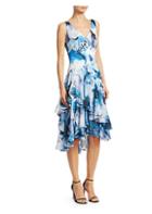 Theia Ruffled Watercolor Hibiscus-print Cocktail Dress