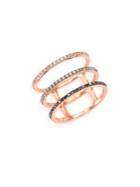 Ef Collection Black/white Diamond & 14k Rose Gold Fade Triple-band Ring