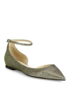 Jimmy Choo Lucy Lame Glitter Ankle-strap Flats