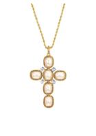 Kenneth Jay Lane Faux Pearl & Glass Crystal Cross Necklace