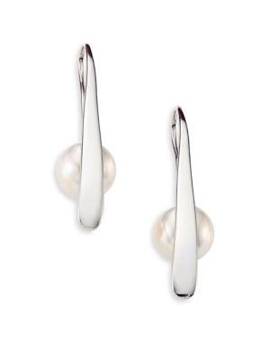 Majorica Rain 10mm White Pearl & Sterling Silver Bar Earrings