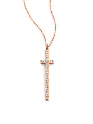 Lj Cross Diamond & 14k Rose Gold Cross Pendant Necklace