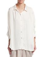 Halston Heritage Ruched Button Up Blouse