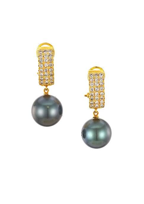 Renee Lewis 18k Yellow Gold, Black Pearl & Diamond Earrings