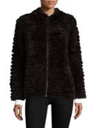Adrienne Landau Knit Rabbit Fur Zip Jacket