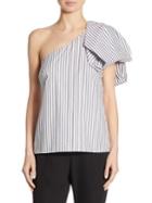 Scripted Bow One-shoulder Striped Top
