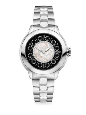 Fendi Fendi Ishine Mother-of-pearl Diamond Stainless Steel Bracelet Watch