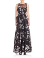 Teri Jon By Rickie Freeman Floral Lace Sleeveless Gown