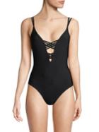 Red Carter One-piece Strappy Plunge Swimsuit