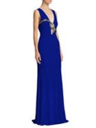 Roberto Cavalli Embroidered Deep V-neck Gown