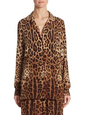 Dolce & Gabbana Leopard-print Crepe De Chine Pajama Blouse