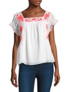 Joie Cleavon Embroidered Gauze Blouse