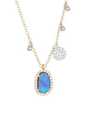 Meira T Diamond, Opal & 14k White & Yellow Gold Charm Necklace