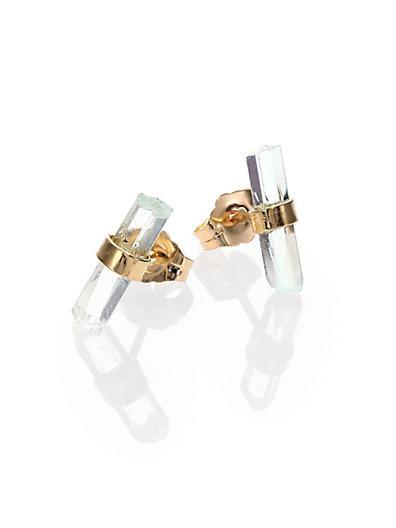 Jacquie Aiche Aquamarine & 14k Yellow Gold Small Bar Stud Earrings