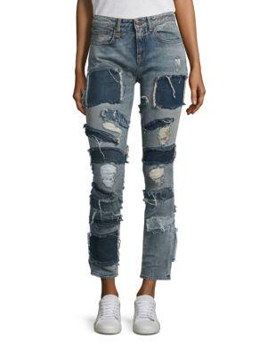 R13 Alison Crop Distressed Patch Jeans