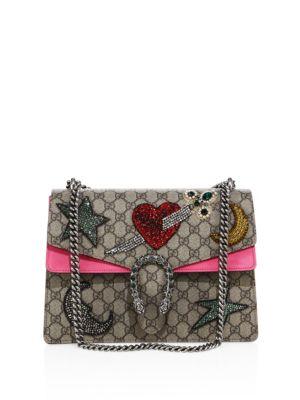 Gucci Dionysus Gg Supreme Sequin-embroidered Pierced Heart Bag
