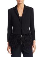 Scripted Blazer With Feather Trim