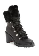Christian Louboutin Fanny 70 Fur-trimmed Leather Lace-up Booties