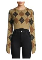 Michael Kors Collection Cropped Cashmere Argyle Pullover Sweater