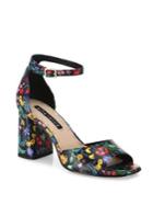 Alice + Olivia Cooper Floral Leather Block Heel Sandals