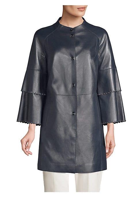 Elie Tahari Tatum Embellished Leather Topper Coat