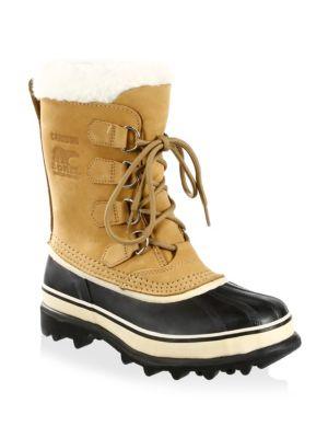 Sorel Caribou Nubuck Leather And Faux Fur Lace-up Boots