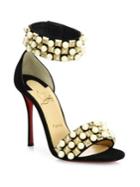 Christian Louboutin Tudor Bal Studded Suede Ankle-strap Sandals