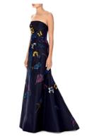 Carolina Herrera Floral-embroidered Strapless Silk A-line Gown