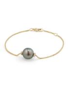 David Yurman Solari Single Station Bracelet In 18k Gold With Diamonds And Tahitian Grey Pearl