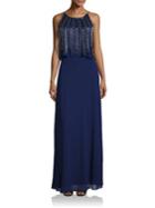 Aidan Mattox Two-tiered Embellished Popover Bridesmaid Gown