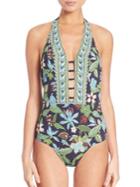 Tory Burch One-piece Wisteria Plunging Swimsuit